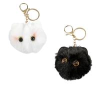 Tabanzhe 2 PCS Fluffy Cat Keyrings,White & Black Pom Pom Bag Charms Plush Keychain Car Key Accessory for Women & Girls