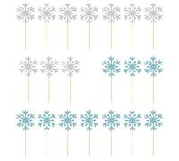 Tabanzhe 20 Pcs Snowflake Cupcake Toppers, Glitter Frozen Cake Decorations for Christmas, Winter Birthday & Wedding Party Cakes, Blue & Silver