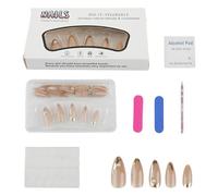 Tabanzhe 24PCS Press on Nails,Almond False Nails French Tip,Full Cover Fake Nude with Gold Edge Line Design Fingernails Set with Nail File & Nail Sticky Tabs,Reusable Acrylic Stick On Nail for Women N