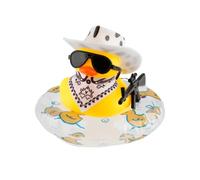 Tabanzhe 2PCS Funny Cowboy Rubber Duck Car Dashboard Ornament,Yellow Duck with Hat, Glasses & Swim Ring,Cute Cool Car Decoration for Auto,Home & Office Desk Accessories