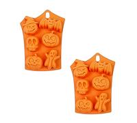 Tabanzhe 2PCS Halloween Chocolate Mould,6-Hole Silicone Pumpkin Ghost Skull Bat Shape 3D Molds Biscuit Ice Cube Trays DIY Baking Tools for Halloween Party Candy Jelly Cake Dessert Making