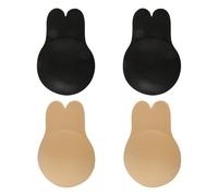 Tabanzhe 2PCS Sticky Invisible Lift Up Nipple Covers Rabbit Ears Women Adhesive Bra Pads Strapless Backless Lifting Breast Bra Pads (Black+Skin)