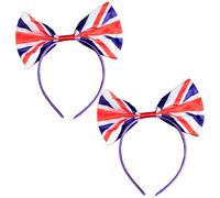 Tabanzhe 2Pcs Union Jack Bow Headband for Women,UK Flag Hairband British Patriotic Accessory for National Celebrations King’s Coronation VE Day Royal Events and Street Parties