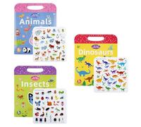 Tabanzhe 3 Pack Reusable Sticker Books, 3D Puffy Stickers Animals Dinosaur Insects, Portable Travel Activity Set, Educational Learning Birthday Gifts