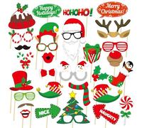 Tabanzhe 32PCS Christmas Photo Booth Props-Merry Christmas Party Decoration Set Xmas Selfie Props Santa Hat for Adults Kids New Year Supplies Eve Games Favors