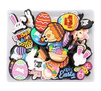 Tabanzhe 32PCS Easter Shoe Charms - PVC Soft Rubber Shoe Charms Shoe Buckle, Easter Cute Bunny Chick Shoe Flower Decoration - Adorable PVC Soft Rubber Shoe Decorations for Easter Fun