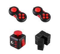 Tabanzhe 4PCS Fidget Stress Reducer Set,Infinity Cube Fidget Cube with 2 Fidget Controllers,Stress Anxiety Relief Fidget Pad Multi Functions Killing Time Finger Cube for Adults