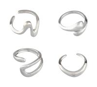 Tabanzhe 4Pcs Silver Chunky Rings for Women, Zinc Alloy Stackable Statement Irregular Finger Bands Open Rings Set,Trendy Aesthetic Jewellery