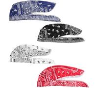 Tabanzhe 4PCS Skull Cap Cycling Helmet Liner - Quick Dry Cooling Sweat Wicking Bandana Beanie, Under-Helmet Head Wrap with Sun Protection for Men and Women Outdoor Sports