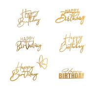 Tabanzhe 6 PCS Glitter Happy Birthday Cake Toppers,Side Mirror Acrylic Cake Decorations,Cake Decorating Toppers Happy Birthday Sign for Birthday Wedding DIY Cake Party Supplies