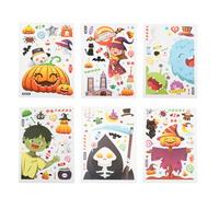 Tabanzhe 6 PCS Halloween Window Clings,Cute Halloween Window Stickers,Vampire Witch Monster Skeletons Halloween Decals Decoration Supplies for Windows Glass Walls Haunted House Party Indoor