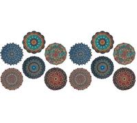 Tabanzhe 6Pcs Mandala Coasters Set,Non-Slip Cork Drink Coasters Heat Resistant Beer Mats Round Woven Cup Pads for Coffee Mug, Wine Glass, Bottle,Table Protection for Home Bar Pub (Pack of 2)