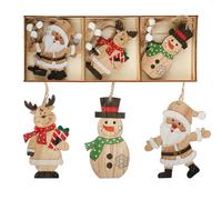 Tabanzhe 9PCS Christmas Tree Wooden Hanging Ornaments-Santa Claus Snowman Reindeer Pattern Decoration Pendant Set with Hemp Rope Embellishments Craft Gifts for Xmas Tree Home Decor
