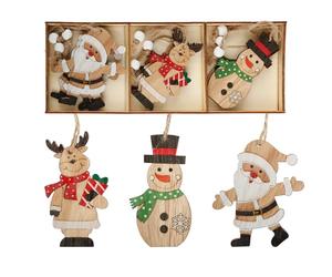 Tabanzhe 9PCS Christmas Tree Wooden Hanging Ornaments-Santa Claus Snowman Reindeer Pattern Decoration Pendant Set with Hemp Rope Embellishments Craft Gifts for Xmas Tree Home Decor