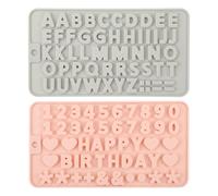 Tabanzhe Alphabet Number Mould Set-2PCS Silicone Happy Birthday Heart Shapes Symbols Chocolate Moulds Letters Numbers Moulds for Cake Decorations Candy Fondant Biscuit Gummy Dessert Baking DIY
