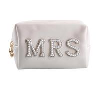 Tabanzhe Bride Cosmetic Bag-MRS Letter Bling Pearl Rhinestone Travel Makeup Organizer Bag Bride to Be Toiletry Bag Gift Bachelorette Party Favors for Women Girls Wedding Bridal Shower Engagement