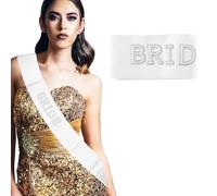 Tabanzhe Bride Sash White with Pearls and Rhinestones - Bridal Shower, Bachelorette and Hen Party Sash, Wedding Accessories and Bridesmaid Favors(White)