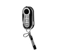 Tabanzhe Car Key Fob Cover Case Shell Flip Folding Keys Case with Keychain 3 Button TPU Case for Fiat 500 Remote Keys Shells Replacement(Black)