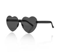 Tabanzhe Chic Retro Heart Shaped Sunglasses - Rimless Novelty Party Glasses, Fashionable Eyewear for Cosplay, Self-Driving, Fishing, Party, Beach Vacation and Other Scenes Black