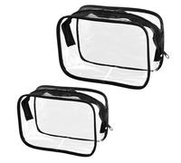 Tabanzhe Clear Travel Toiletries Bag-2 PCS Waterproof Make up Bag with Zippers PVC Cosmetic Pouch Wash Organizer Case Travel Accessories for Men Women Business Bathroom Storage(Black)