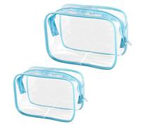 Tabanzhe Clear Travel Toiletries Bag-2 PCS Waterproof Make up Bag with Zippers PVC Cosmetic Pouch Wash Organizer Case Travel Accessories for Men Women Business Bathroom Storage(Blue)