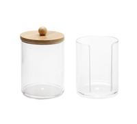 Tabanzhe Cotton Pad Holder - 2 Layers Cosmetic Organizer for Qtips, Cotton Buds, Swabs, and Balls with Bamboo Lid,Cotton Pad Holder Dispenser Bathroom Canisters Makeup Storage Accessories