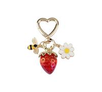 Tabanzhe Cute Strawberry Keychain Bag Charm, Kawaii Fruit Keyring with Daisy Flower Clip &, Resin Purse Accessory Gift for Women and Girls