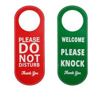 Tabanzhe Do Not Disturb Door Sign,1 Pack Double-Sided PU Leather Door Hanger,Red Green Welcome Please Knock Privacy Signs for Office,Home,Hotel and Meeting Room