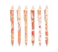 Tabanzhe Erasable Gel Pens- 6PCS 0.5mm Capybara Retractable Pen Blue Gel Ink Eraser Pens Friction Tip Rub Out Pen Set with Rubbers on the End for Kids Adult School Office Supplies