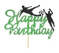 Tabanzhe Football Cake Decorating Kit Happy Birthday Sign Glittering Green Football Theme, Sports Theme for Boys and Girls Birthdays, Weddings and Retirement Parties