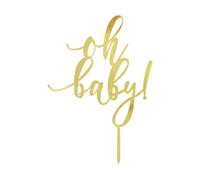 Tabanzhe Gold Oh Baby Cake Topper - Acrylic Happy Birthday, Baby Shower Cake Decoration for Anniversaries (Gold)