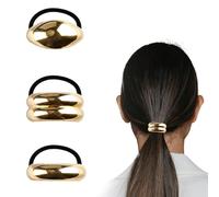 Tabanzhe Hair Cuffs for Ponytails-3PCS Metal Hair Ties Ponytail Cuff Gold Elastic Ponytail Holder Hair Tie Hair Accessories for Women Girls Long Hair
