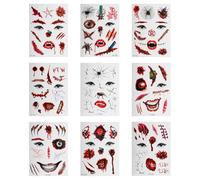 Tabanzhe Halloween Face Tattoo - 9 Sheets Scary Temporary Tattoo Stickers Scar Fake Scab Blood Makeup Tattoos Kit, Zombie Face Decals Prank Props for Cosplay Party Decor