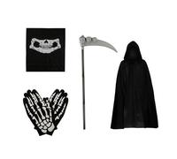 Tabanzhe Halloween Grim Reaper Costume Set - 5 PCS Skeleton Reaper Black Cloak Gloves Face Mask Sickle for Adults Cosplay Decoration Accessories