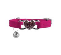 Tabanzhe Heart Cat Collar-Adjustable Rhinestone Collar with Safety Belt and Bell Bling Diamond Soft Plush Velvet Collar for Kitten Small Dog Cat,Rose Pink