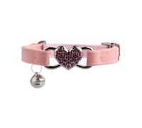 Tabanzhe Heart Cat Collar-Adjustable Rhinestone Collar with Safety Belt and Bell Bling Diamond Soft Plush Velvet Collar for Kitten Small Dog Cat,Pink