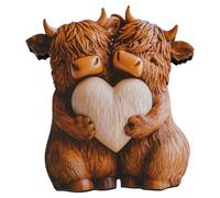 Tabanzhe Highland Cow Ornaments Cute Embrace Highland Cow Figurine for Home Decor,2D Flat Lovely Heart Together Cows Decor for Living Room Kitchen Office Shelf Table Display,Cows Lovers Gifts for Wome