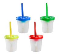 Tabanzhe Kids Paint Cups with Brushes Set-4 Spill Proof Paint Pots with Lids and 4 Brushes,Children Painting Tools for Watercolor,Acrylic,Oil,Gouache,Art Class,School Supplies