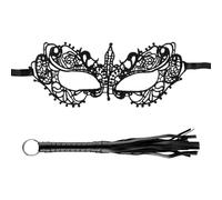 Tabanzhe Masquerade Mask and Black Whip Props-Sexy Black Lace Half-Face Masks Pole Play Whip Riding Whips for Fancy Dress Cosplay Halloween Costume Carnival Performance