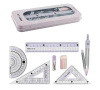 Tabanzhe Maths Set, Protractor and Compass Set for Secondary School Students,8 Pcs Geometry Set with Rulers and Storage Box,Stationery Supplies for Drafting,Drawing and Learning(Purple)