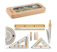 Tabanzhe Maths Set, Protractor and Compass Set for Secondary School Students,8 Pcs Geometry Set with Rulers and Storage Box,Stationery Supplies for Drafting,Drawing and Learning(Yellow)
