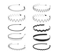 Tabanzhe Mens Hair Band-10PCS Metal Non-Slip Sports Headband Elastic Wavy Hair Hoop Fashion Black Hairband for Women Men Outdoor Wedding Daily Wear