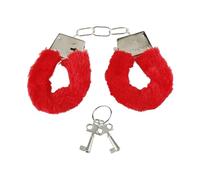 Tabanzhe Red Fluffy Handcuffs with 2 Keys,Soft Plush Adjustable Wrist Cuffs with Metal Handcuffs,Cosplay Costume Prop & Fancy Dress Accessory,Novelty Valentine’s Gift for Couples
