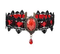 Tabanzhe Red Gothic Lace Choker Necklace for Women - Elegant Rhinestone Collar, Punk Steampunk Gothic Choker Jewelry for Halloween Party Cosplay Vampire