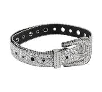 Tabanzhe Rhinestone Belt for Women, Sparkly Silver Glitter Diamante Belt with Crystal Buckle, Adjustable 3.8cm Wide Fashion Waist Belt for Jeans Dresses