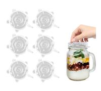 Tabanzhe Silicone Stretch Lids-6PCS Food Covers 9.5cm Reusable Lids for Keeping Food Fresh Dishes Jars Bowls,Microwave Freezer Dishwasher Safe(White)