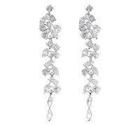 Tabanzhe Silver Diamond Dangle Earrings for Women,Long Crystal Tassel Drop Earrings with Rhinestone Leaf Design,Sparkly Chandelier Earrings for Bridal Wedding Party,Gifts for Ladies & Girls Jewelry