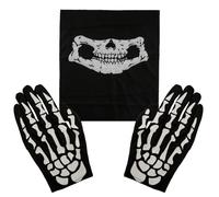 Tabanzhe Skeleton Half Face Mask and Skull Gloves Set,Glow in The Dark Full Finger Gloves with Breathable Ghost Bone Mask,Cosplay Costume Acccessories for Halloween Theme Party Dance Props