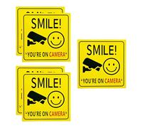 Tabanzhe Smile You Are On Camera Sign 5 Pack,CCTV Stickers Waterproof Self-Adhesive Vinyl Security Camera Warning Decals for Window Door Home Shop Office Outdoor Use (100x100mm)