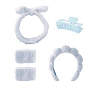 Tabanzhe Spa Headbands for Washing Face 5PCS Skincare Hairbands Set for Women Makeup with Face Wash Wristbands Hair Clips Soft Puffy Headband Sponge Headband(Blue)